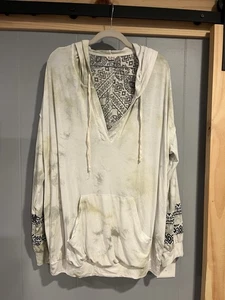 POL 2XL Muted Tie Dye Embroidered Look Deep V-Neck Hoodie Shirt Loose Fit - Picture 1 of 8