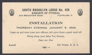 1944 SO BROOKLYN LODGE #426 KNIGHTS OF PYTHIAS CLEVELAND OH - Picture 1 of 1