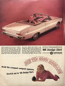 Vintage 1966 Dodge Dart GT Pink Convertible Original Print Ad 26x34cm LIF - Picture 1 of 5