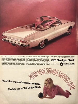 Dodge Dart GT 1966 vintage rosa convertible anuncio impreso original 26x34 cm LIF Foto 1 de 4