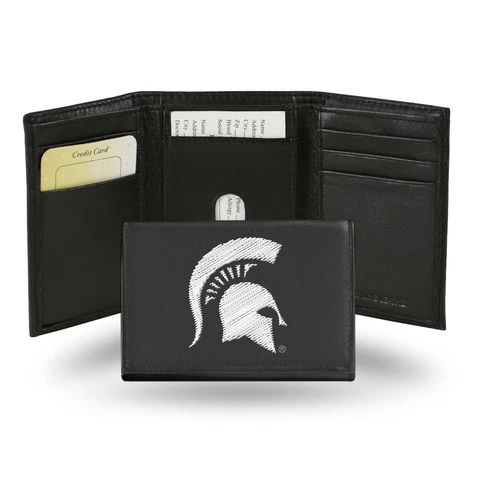 Michigan State Embroidered Leather Trifold Wallet by Rico -Black NIB Cover