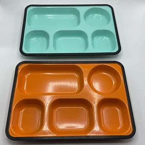 2 Enamelware Divided Lunch Tray Snack Kids Orange Blue Ashland - Picture 1 of 5