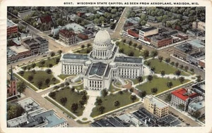 Postcard WI: Aeroplane View, Capitol, Madison, Wisconsin, Antique Posted 1922 - Picture 1 of 2