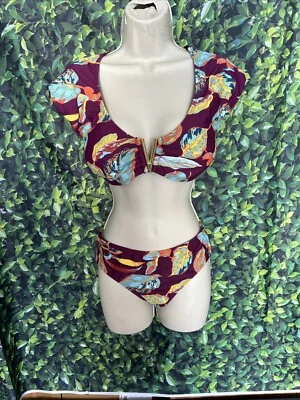 Bikini para mujer Jaclyn Smith parte superior/inferior multicolor natación floral acolchado dorado V 18 Foto 1 de 4