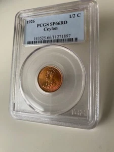 Ceylon: 1/2 Cent 1926, Grade SP-66 RED by PCGS..$480 - Picture 1 of 3