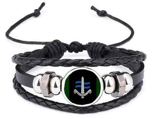 Special Boat Service SBS Military Black Leather Bracelet And Gift Bag - Picture 1 of 4