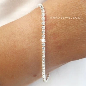 Silver Cubic Zirconia CZ Crystal Tennis Bracelet Bangle Bridal Birthday Gift Bag - Picture 1 of 6