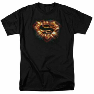 Superman Space Burst Logo T Shirt Licensed Comic Book Movie Tee Black - Picture 1 of 2