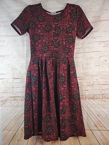 Vestido plisado para mujer LuLaRoe rojo floral línea A hasta la rodilla talla pequeña - Imagen 1 de 4