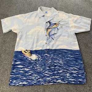 Hook & Tackle Shirt Mens Medium Marlin Sail Fish Button Up “Read Description” - Picture 1 of 11