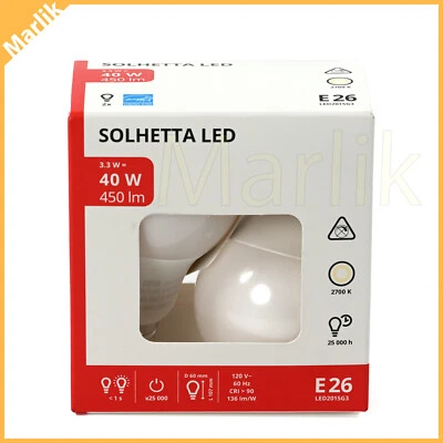 2 Pack, IKEA Solhetta LED E26 450 lm Opal Globe Bulb, 2700 k, NON dimmable, NEW - Image 1 of 3
