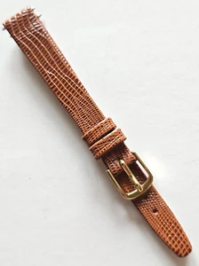 12mm - Tan Lizard Pattern/Smooth Leather Watch Band - (Gold Buckle/ Pins Include - Picture 1 of 3