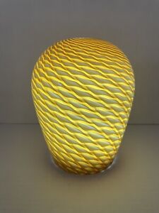Mid Century Modern Hand Blown Art Glass Amber Pendant Lamp Shade Globe Light