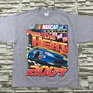2004 Nascar Tour ~FEEL THE HEAT Gray Sz XL Shirt Front/Back Checkered Flag Print - Picture 1 of 13