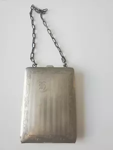 Antico portamonete specchio custodia compatta argento nichel deco vintage - Foto 1 di 7