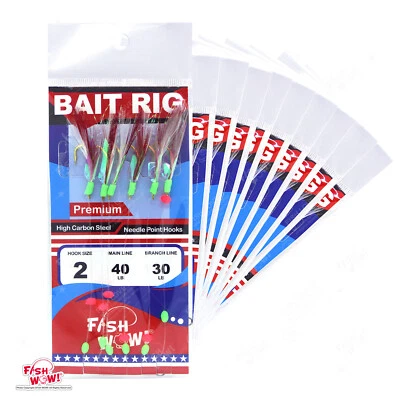 10pks Size 2 Premium Sabiki Red White Feather Rig Fishing Piscatore Bait FishWOW - Image 1 of 3