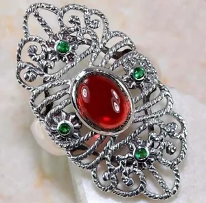 2CT Treated Emerald & Garnet 925 Sterling Silver Ring Sz 8 ZF-5 - Picture 1 of 2