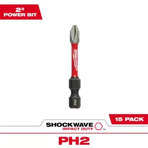 Milwaukee #2 Philips 2 inch Impact Duty Steel Driver Driving Drill Bits 15 Pack - Picture 1 of 9