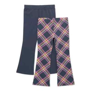 365 Kids from Garanimals Girls 2 Pack Flare Pants Size 5 Grey & Plaid - Picture 1 of 3
