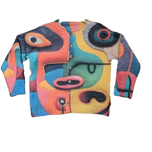 Colorful African Geometric Abstract Face Jacket Shirt Cardigan Art to Wear - Picture 1 of 4