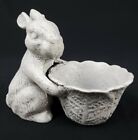 Cast Iron Rabbit Planter With Basket Bunny Figurine Sculpture Antique White