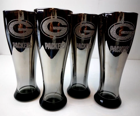 SET OF 4 - VINTAGE SILVER GREEN BAY PACKERS 10" PILSNER BEER GLASSES Cover