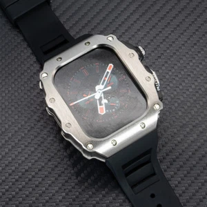 44/45/46mm Luxury Metal Case For Apple Watch Series 10 9 8 7 6 5 4 Silicone Band - Picture 1 of 9