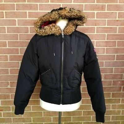 Chaqueta Abrigo Parka DKNY Active Para Mujer Negra Imitación Piel Abajo Con Capucha Talla S Foto 1 de 4