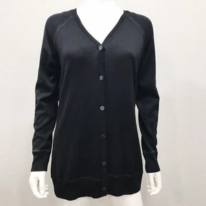 ST. John Button Down Cardigan Sweater Black Sheer Metallic Trims V-neck Size M - Picture 1 of 12
