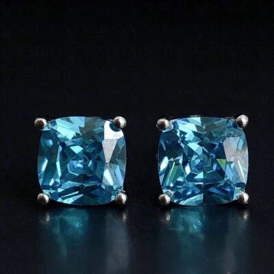 Pendiente de topacio natural corte cojín de 4,00 quilates enchapado en oro blanco de 18 k Foto 1 de 4