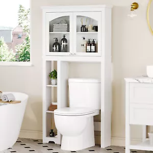 Over The Toilet Cabinet 2-Doors Bathroom Storage Organizer w/ Adjustable Shelf - Picture 1 of 10