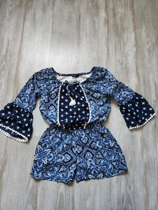 My Michelle Girls Romper Blue Patterned 3/4 Bell Sleeve One Piece Size Small - Picture 1 of 10