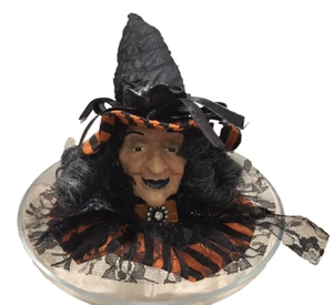 Halloween Old Witch Head Face Victorian Black Hat Holiday Home Accent Decor NEW - Picture 1 of 5