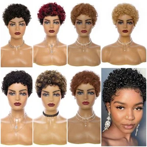 Pixie Cut Wigs Short Brazilian Human Hair Full Wigs Spiral Curls for Black Women - Picture 1 of 48