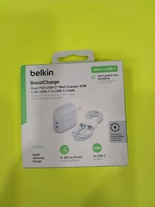 NEW - Belkin BoostCharge Dual USB-C with (40W) Stand Alone Wall Charger - Picture 1 of 1