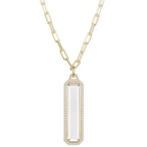 .60 Ct GRA Moissanite Bar Pendant Rock Crystal Paperclip 14K Gold Vermeil Gift - Picture 1 of 11