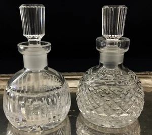 Pair of Waterford Crystal 4 3/4” SCENT BOTTLES W/ DAUBERS, Hand Cut. Vintage - Picture 1 of 11