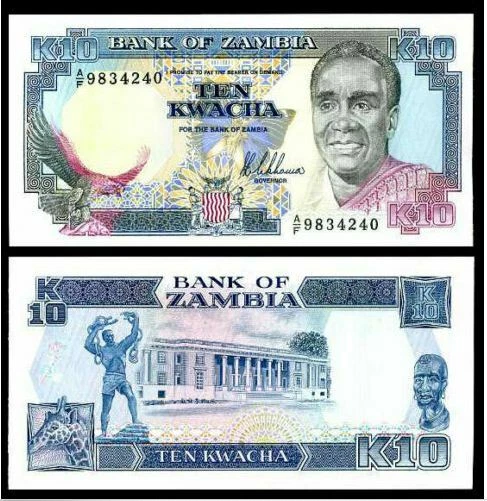 Zambia Banknote 10 Kwacha 1989-91 (UNC) 全新 赞比亚 10克瓦查 1989-91年版 (OFFER) - Image 1 of 1