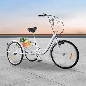 Dreirad 3 Rad Erwachsene Fahrrad mit Warenkorb 6 Gänge Adult Tricycle 24 Zoll - Bild 1 von 18