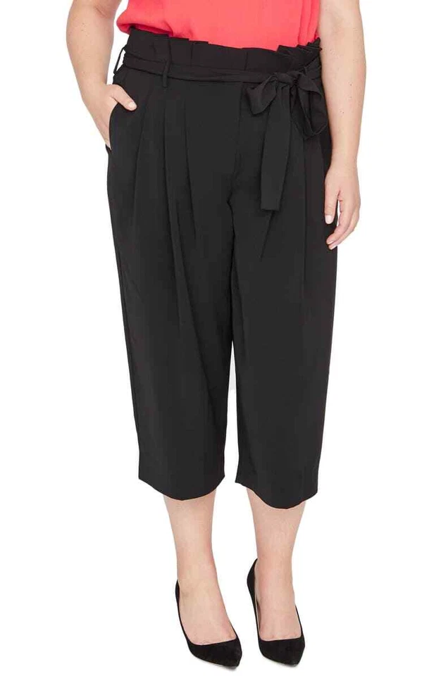 Pantalón corto para mujer Rachel Roy Vic bolsa de papel 18W Plus negro tiro alto plisado 5629 Foto 1 de 4