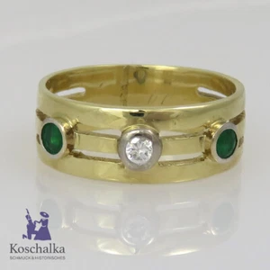 Vintage 585er Goldring mit einem Brillant und Smaragden, ca. Gr. 53 (0351EB) - Bild 1 von 7