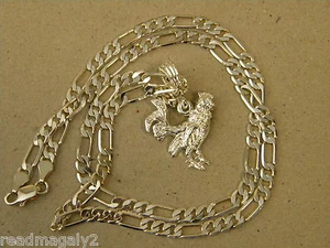 Men's Lady's Silver Plated Rooster Charm & 24in Long 4mm Wide Figaro Chain Set - Picture 1 of 5