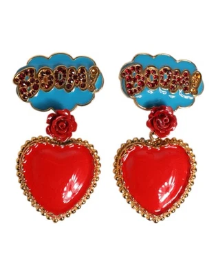 Dolce & Gabbana Gold Heart BOOM Cartoon Crystal Clip-On Women's Earrings - Image 1 of 4