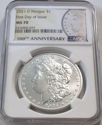 2021 D $1 NGC MS 70 Morgan Silver Dollar Commemorative 100th Anniversary FDOI - Image 1 of 4
