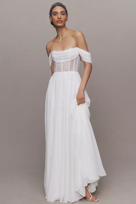 Jenny by Jenny Yoo Nora Off-The-Shoulder Corset A-Line Wedding Gown Size US 12 - Image 1 of 4