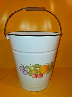 Blecheimer-Eimaileimer mit Obstmotiv in weiss Höhe 30 cm. x Ø 29 cm. - Bild 1 von 4