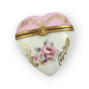 Limoges France Pink Heart Trinket Pill Box Fait Main Porcelain - Picture 1 of 6