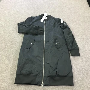 Members Only Jacket Mens Medium Black Long Bomber Full Zip Nylon Pockets Coat - Picture 1 of 16