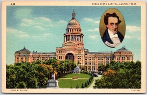 Austin Texas TX, State Capitol, Grand Dome, Garden w/ Statue & Trees, Postcard - Picture 1 of 2