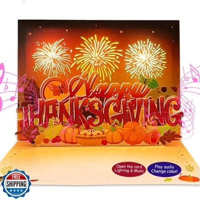 Tarjeta emergente DTESL 3D con luz y música - Acción de Gracias, otoño, cumpleaños, Tha Foto 1 de 4
